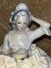 Vintage Dresden Lace Porcelain German Half Doll Pincushion Figurine