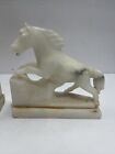 Mcm Carved White Italian Stone Alabaster Roaring Horse Stallion Bookend Statue