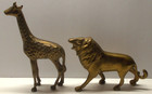 Vintage Solid Brass Lion   Giraffe Figurines