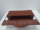 Vtg Woven Wicker Rattan Wall Pocket Basket Hanging Or Standing Metal Frame 16x13