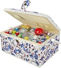 Large Sewing Basket Wooden Vintage Box With Sewing Supplies Removable Tray  B   