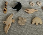 Vintage Hand Carved Wooden Buttons Lot Of 15 Animals   Birds Fish Flat Buttons