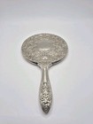 Ornate Vintage Silver Plated Vanity Mirror With Art Nouveau Floral Design