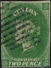 Ceylon 1857-59 Qv Imprf Sc  A1 4a 2p yel Grn 4 Brders Intact bard Ovl Cnl cv 145