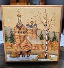 Vintage Russian Hand Carved Wooden Trinket jewelry Box Linden Wood  Watercolor 