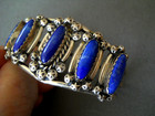 Native American Navajo Lapis Lazuli Row Sterling Silver Cuff Bracelet Signed J