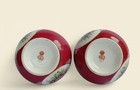 Antique Imperial Russian Gardner Porcelain Bowls Set Of 2 Red Floral 19th C