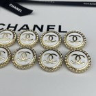 10 Chanel Buttons White Round Gold Cc Logo Metal 22mm Vintage