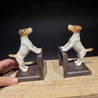 Antique Style Cast Iron Terrier Dog Bookends Vintage Style Jack Russell Pair