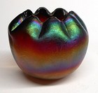 Antique Rindskopf Vase Hand Blow Iridescent Bohemian Art Glass Ruffled Textured