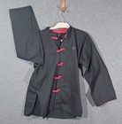 Century Martial Arts Jacket Mens Black Red Frog Button Kung Fu Top Rn 64995