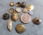 14 Vintage Antique Metal Pierced Etched Buttons Various Designs Patterns Shapes