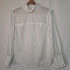 Vintage Victorian Style Blouse Women Small 34 White Shadow Stripe Eylet Lace 