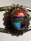 Vintage Native American Multi-stone Inlay Sterling Silver Navajo Cuff Bracelet