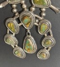 Navajo Squash Blossom Necklace Tommy Jackson Tj Signed Sterling Green Turquoise