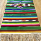 Vintage Mexican Serape Woven Wool Multicolored Table Runner Saltillo 19x52   