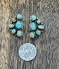 Navajo Handmade Sterling Silver Kingman Turquoise Half Cluster Post Earrings