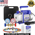 Ac Manifold Gauge Set Combo 3 Cfm 1 4hp Air Vacuum Pump Hvac   R134a Kit Ac A c
