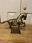 Vintage Brass War Prancing Horse On Brass Base 7    X 6   