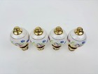 Vintage Porcelain Brass Antique Floral  Post Handles 4 Antique Knobs Ceramic D1
