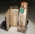 Vintage 1930 Italian 800 Fine Silver Jade Engraved Lip Stick Mirror Case Holder 