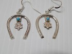 Vintage Pawn Navajo Indian Sandcast Sterling Silver Turquoise Naja Earrings