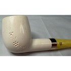 Vintage Meerschaum Tobacco Pipe Floral Carved White Bowl Yellow Marbled Stem M