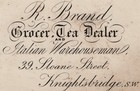 Antique Victorian Trade Card R  Brand Grocer Tea Dealer Knightsbridge London