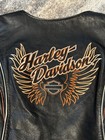 Harley-davidson Women   s Black Leather Zip Embroidered Vest Corset Size L