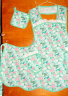 Handmade Bib Apron - Plus Sz - Pink Roses White Daisies   Lace - Vintage - Retro