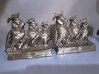 Outstanding Vintage Pair Of Cast Metal 3 Owl Scholars Bookends Pm Craftsman