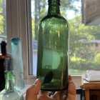 Antique 1870s Applied Top Green Olive Master Ink Bottle Pour Spout Read Early 