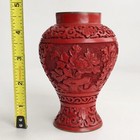 Vintage Asian Chinese Red Cinnabar Carved Floral Vase Blue Enamel 4 75   