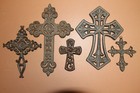 5pc  Cross Collection - Wall  Mounted Rustic Cast Iron Decorative Home Decor