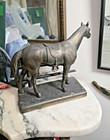 Vintage Brass Saddled Horse Behind Fence Figurine     Equestrian Decor