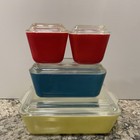 Vtg  1940   s - 50   s Pyrex Primary Color Refrigerator Set W  Correct Lids