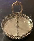 Vintage Silver Plated Hammered Tray Or Caddy With Stem Handle 