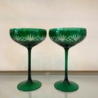Gorgeous Green Crystal Wine Glass Set Of 4 Luxe Christmas Holiday Barware New