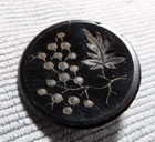 Antique Black Glass Etched Picture Button Grapes