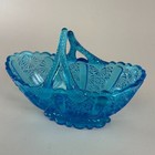 Fenton Art Glass Colonial Blue Split Handle Daisy   Button Basket