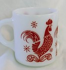 Hazel Atlas Platonite Milk Glass Red Rooster Chicken Mug Or Coffee Cup Vintage
