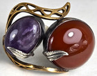 Vintage Artisan Sterling Silver 925 Carnelian   Amethyst Cabochon Hand Made Ring