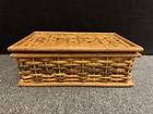 Vintage Wicker Sewing Basket Trinket Craft Box Hinged Lid 11 5   x7   x4 25   