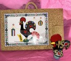 2 Portuguese Good Luck Roosters  4 5    Figurine   8   x6    Tile In Cork W knife Slot