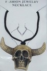   Evil Devil Pewter Demon Skull Horn Pendant Necklace   Great Gothic Gift