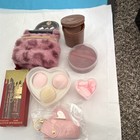 Paris Hilton Mixed Lot 6pc Makeup Sponge   Puff Set Fuzzy Bag Lip Kit