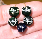 Antique Venetian Dark Green Italian Lampwork White Feather Beads  African Trade