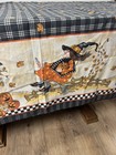 Vtg Halloween Black white Checkered Rectangle Tablecloth Witch Pumpkins 80x6