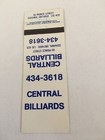 Vintage Matchbook Cover Matchcover Central Billiards Bar Ontario Canada