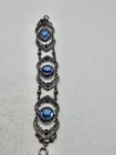 Vintage Czech     Blue Glass Open Backed Rhinestone Bracelet 7 5   Unmarked